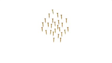 Bir avuç altın vida beyaz arka planda yatıyor.