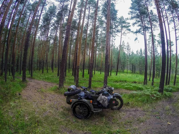 Motocicleta Rusa Con Sidecar Bosque — Foto de Stock