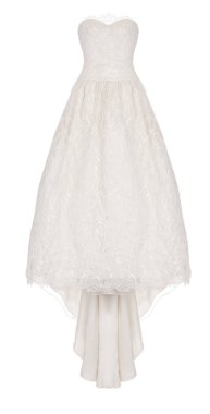 Lüks uzun güzel beyaz, Fildişi gelinlik, şifon, dantel ve parıltıyla, hayalet manken, kırpma, beyaz arka planda izole