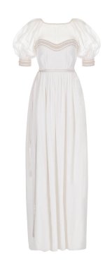 Lüks güzel gelinlik şifon, dantel ve pırıltılar, hayalet manken, beyaz arka plan üzerinde izole kırpma ile hassas Fildişi gölge