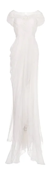 Luxuriöse Lange Schöne Weiße Elfenbeinfarbene Hochzeitskleid Mit Chiffon Spitze Und — Stockfoto