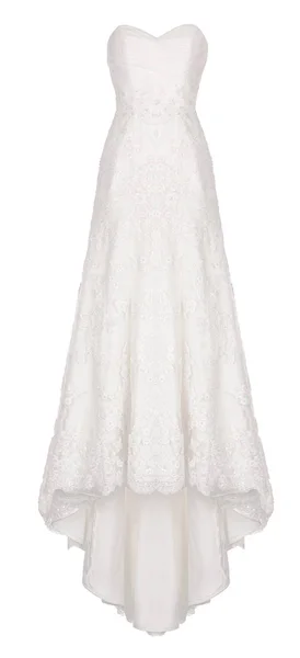 Şifon, dantel ve payetler, hayalet manken, beyaz arka plan üzerinde izole kırpma ile lüks uzun güzel beyaz, Fildişi düğün elbise