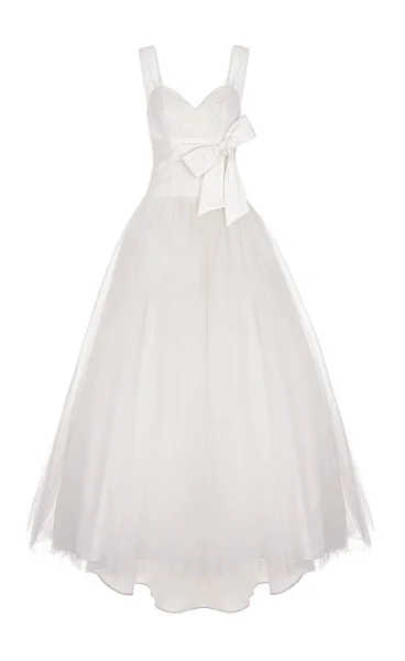 Luxo Longo Bonito Branco Vestido Casamento Marfim Com Chiffon Rendas — Fotografia de Stock