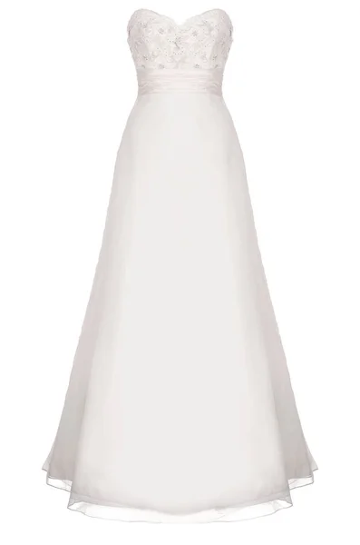 Lüks uzun güzel beyaz, Fildişi gelinlik, şifon, dantel ve parıltıyla, hayalet manken, kırpma, beyaz arka planda izole