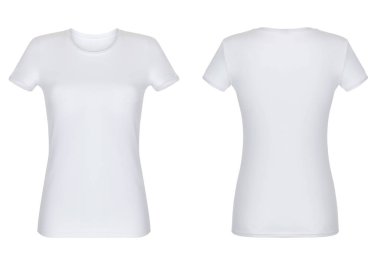 Kısa kollu, yuvarlak boğaz, boş, güzel baskısız Beyaz tişört hayalet manken, önden ve arkadan görünüm, mock-up