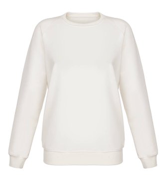 Güzel beyaz baskısız uzun kollu kazak, boyun, boş, hayalet manken, açık k görünüm, mock-up yuvarlak