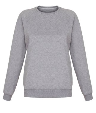 Güzel gri baskısız uzun kollu kazak, boyun, boş, hayalet manken, önden görünüm, mock-up yuvarlak