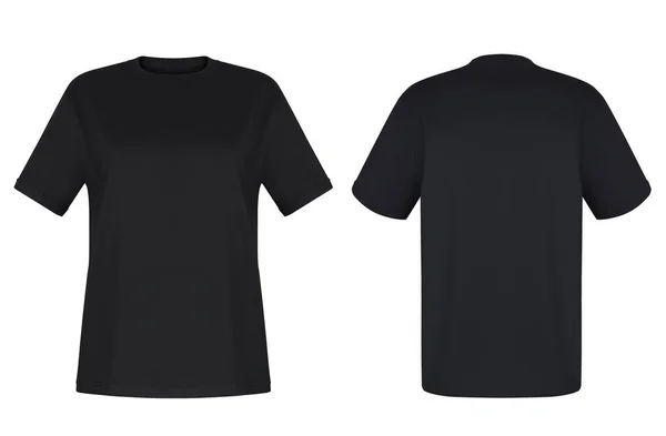Kısa kollu, yuvarlak boğaz, boş, güzel baskısız siyah tişört hayalet manken, önden ve arkadan görünüm, mock-up