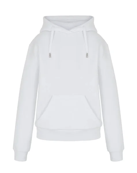Güzel beyaz düz baskısız uzun kollu hoodie, boyun, boş, hayalet manken, önden görünüm, mock-up yuvarlak