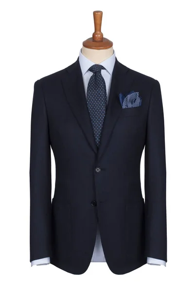 Classic Men Black Jacket Blue Shirt Polka Dot Tie Tailor — Stock Photo, Image