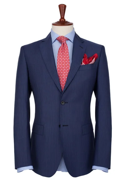 Jaqueta Azul Dos Homens Clássicos Camisa Gravata Vermelha Manequim Alfaiates — Fotografia de Stock