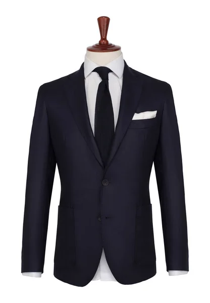 Klasik erkek siyah ceket, gömlek ve kravat beyaz arka plan üzerinde izole terziler mankenin üzerinde