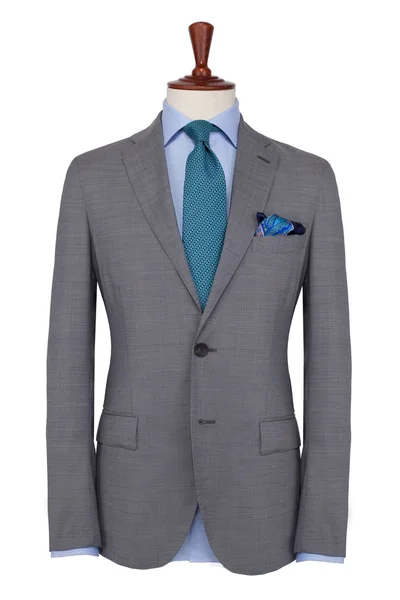 Classic Male Gray Jacket Shirt Turquoise Tie Tailors Mannequin Isolated Royalty Free Stock Photos