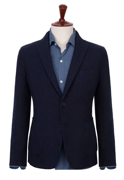 Luxury Men Dark Blue Jacket Blue Shirt Set Mannequin Tailor — стоковое фото