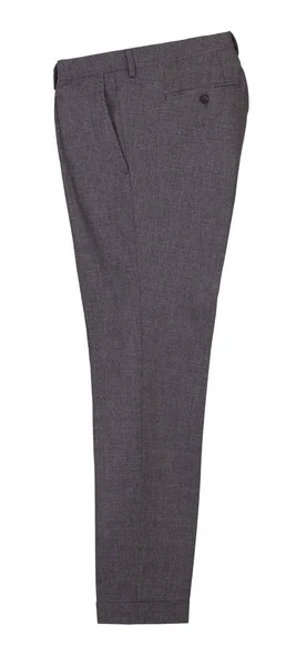 Erkek Klasik Gri Pantolon Düz Yatıyordu Giyim Konsepti Beyaz Arka — Stok fotoğraf