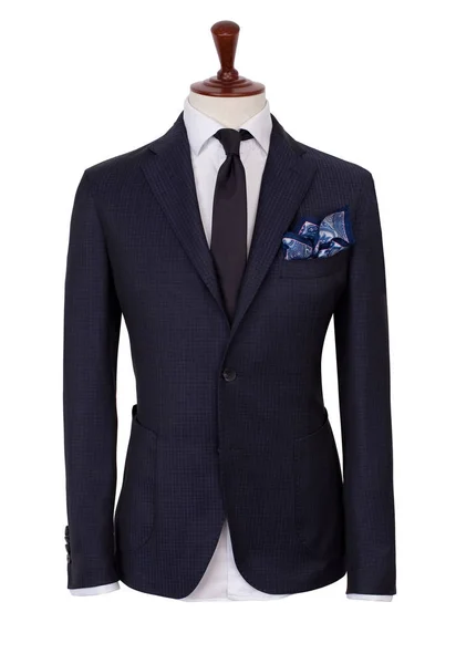 Luxurious Male Dark Blue Jacket White Shirt Dark Tie Handkerchief — Stock Photo, Image