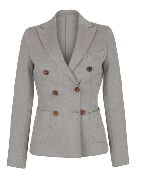 Kadın lüks klasik gri yün ceket, kırpma, beyaz arka plan izole hayalet manken