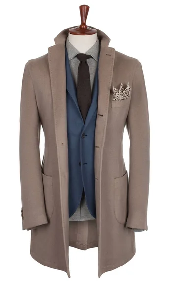 Manteau Homme Luxe Beige Veste Bleu Gris Chemise Grise Cravate Images De Stock Libres De Droits