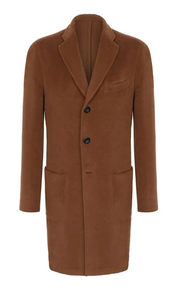 Erkek lüks klasik kaşmir kahverengi yün ceket, kırpma, hayalet manken, beyaz arka plan üzerinde izole