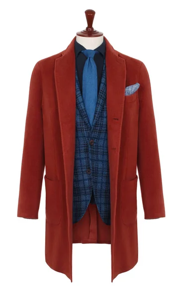 Luxury Men Bright Red Coat Blue Jacket Shirt Tie Set — Stock Photo, Image