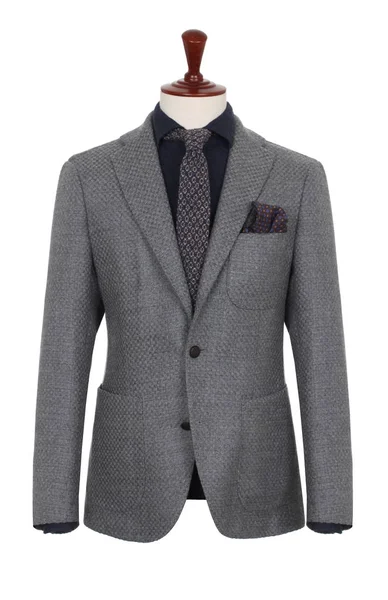 Luxury Men Brown Coat Gray Jacket Shirt Tie Set Mannequin — Stock Photo, Image