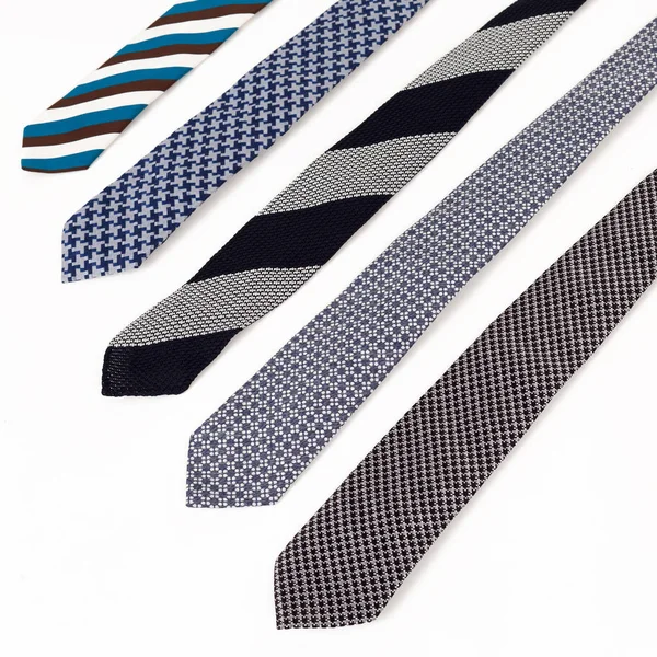 Conjunto Lujo Varias Corbatas Hombre Multicolores Planas Maqueta Recorte Aisladas — Foto de Stock