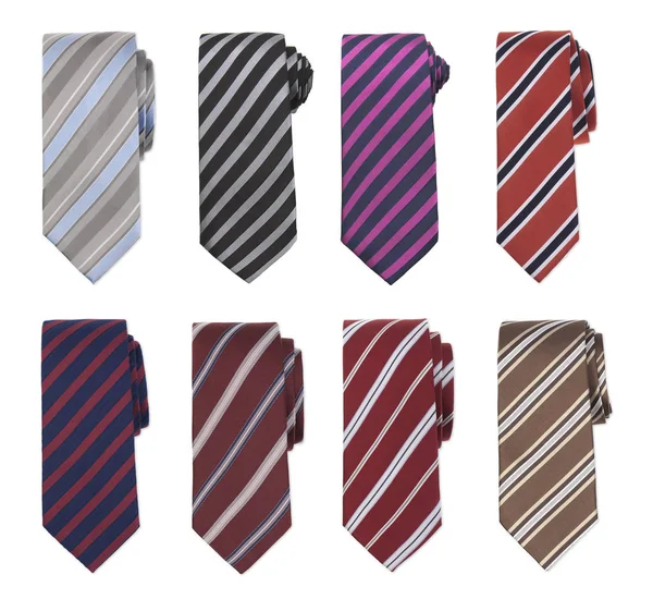 Ensemble Luxe Diverses Cravates Multicolores Pour Hommes Plat Maquette Coupure — Photo