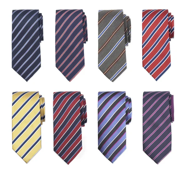 Luxury Set Various Multicolored Men Ties Flat Lay Mock Clipping — стоковое фото