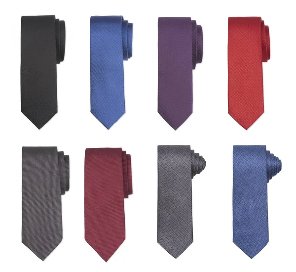 Luxury Set Various Multicolored Men Ties Flat Lay Mock Clipping — стоковое фото