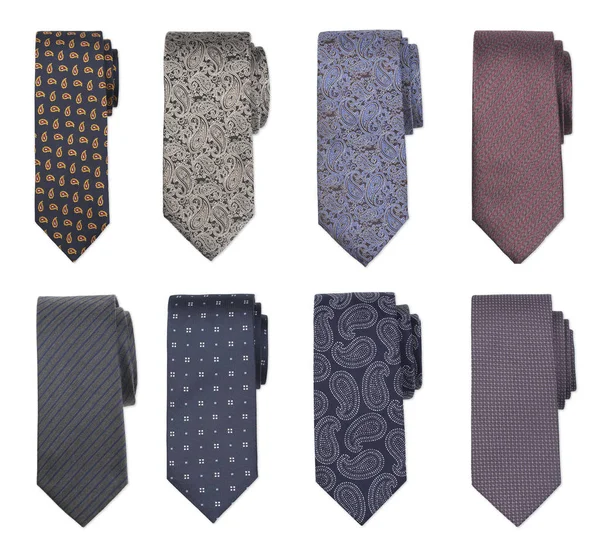 Luxury Set Various Multicolored Men Ties Flat Lay Mock Clipping — Stock Photo, Image