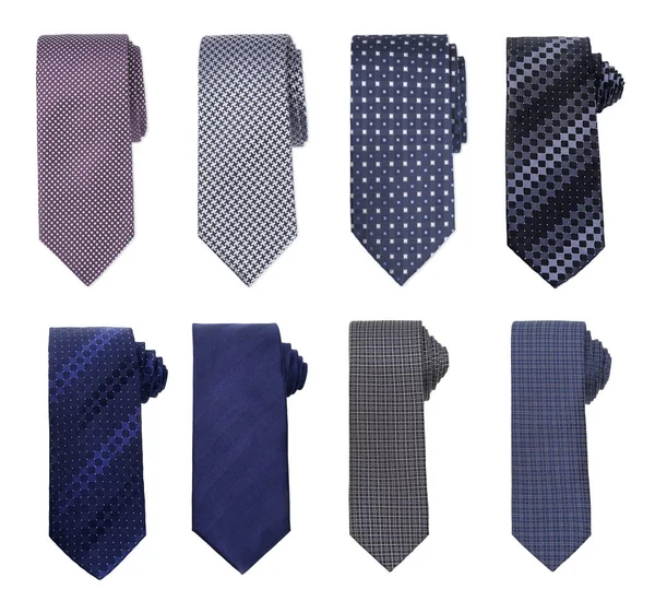 Conjunto Lujo Varias Corbatas Hombre Multicolores Planas Maqueta Recorte Aisladas —  Fotos de Stock