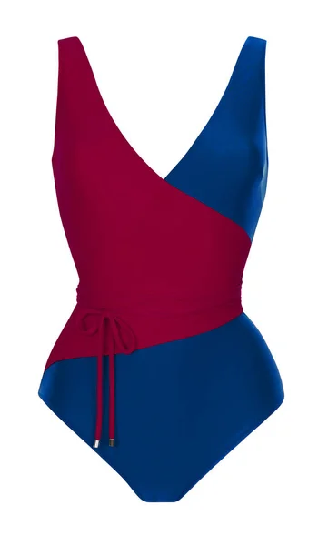 Beautiful Trendy Red Blue Swimsuit Ghost Mannequin Clipping Isolated White — Stock Photo, Image