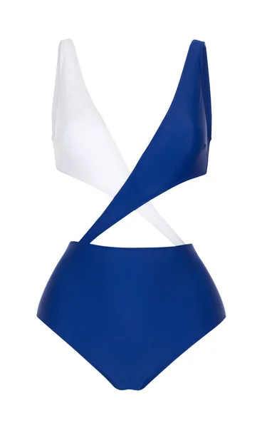 Beautiful Trendy White Blue Swimsuit Ghost Mannequin Clipping Isolated White — Stock Photo, Image