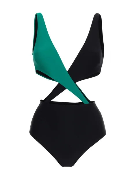 Beautiful Trendy Emerald Green Black Swimsuit Ghost Mannequin Clipping Isolated — Stock Photo, Image