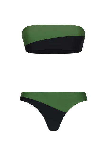 美しいトレンディな明るいビキニ 緑の黒の水着 ゴーストマネキン クリッピング 正面図に隔離 新しい夏のファッション — ストック写真