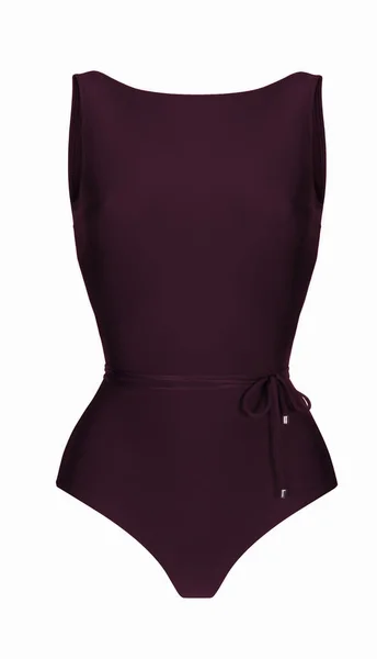 Beautiful Trendy Aubergine Swimsuit Ghost Mannequin Clipping Isolated White Front — Stock Photo, Image
