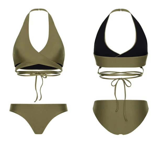 Beautiful Trendy Bikini Olive Green Swimsuit Ghost Mannequin Clipping Isolated — Stock Photo, Image