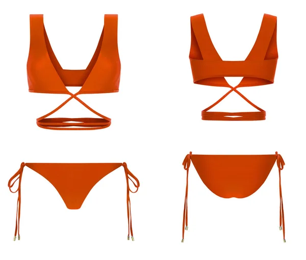 Beautiful Women Neon Bright Orange Bikini Swimsuit Ghost Mannequin Clipping — Stock Photo, Image
