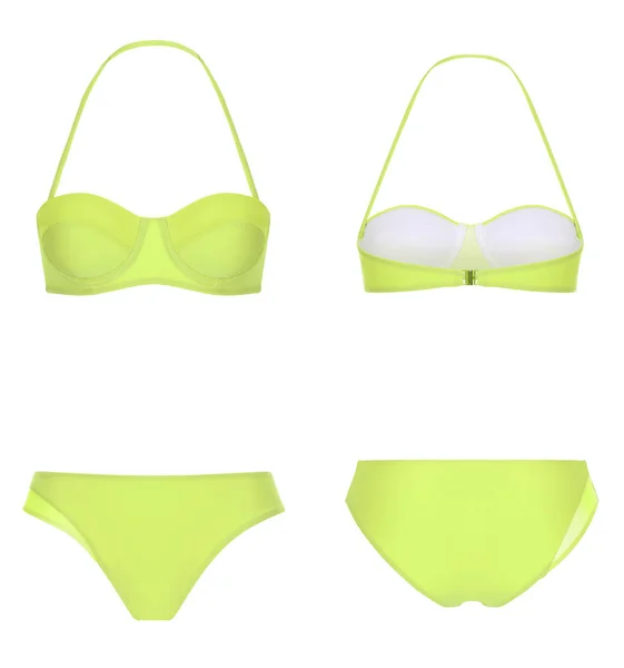 Beautiful Trendy Bikini Neon Green Yellow Swimsuit Ghost Mannequin Clipping — Stock Photo, Image