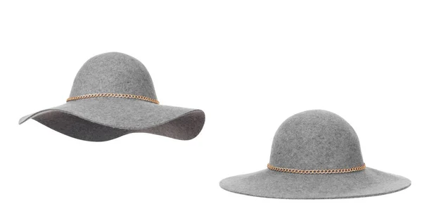 Ένα Όμορφο Σετ Πολυτελές Μάλλινο Καπέλο Δύο Ειδών Γκρι Μια — Φωτογραφία Αρχείου