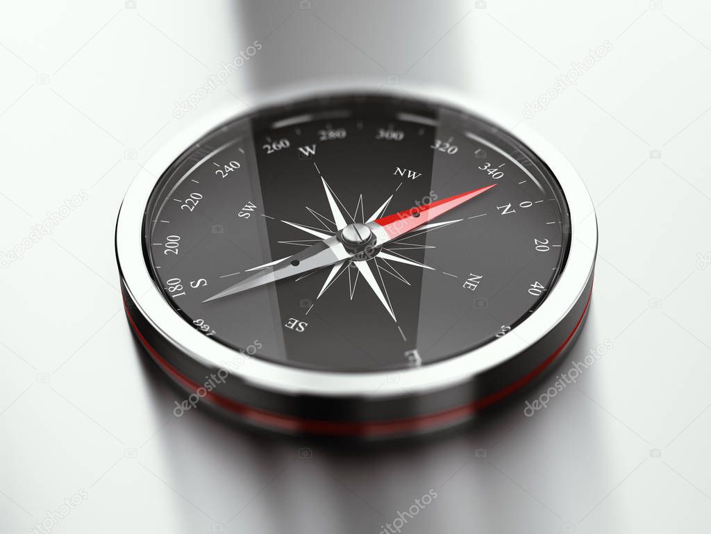 3D illustration of a modern compass pointing north. Concept of Business Vision or consulting.