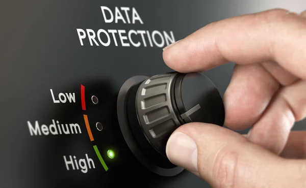 Conceito Cibersegurança Homem Mudando Sistema Proteção Dados Pessoais Para Posição — Fotografia de Stock