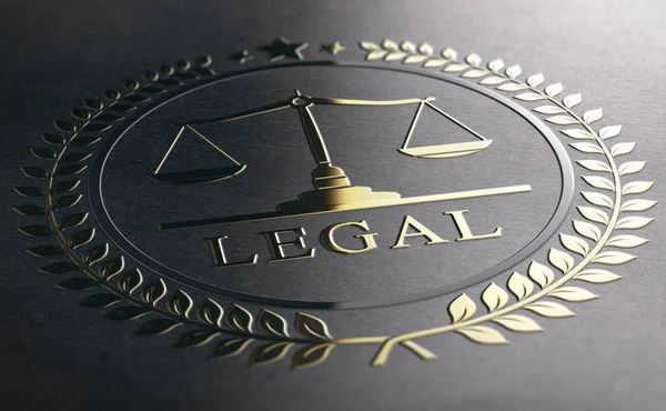 Legal Symbol Scales Justice Golden Sign Embossed Black Paper Background — Stock Photo, Image