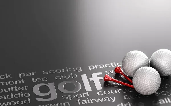 Illustration Three Golf Balls Tees Black Background Related Words — Stock Photo, Image