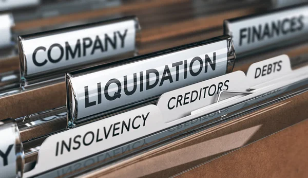 Conceito Liquidação Empresa Arquivo Guias Com Palavras Insolvência Credores Dívidas — Fotografia de Stock