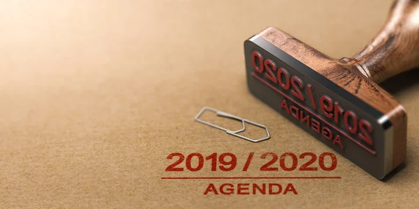 Carimbo Borracha Agenda 2019 2020 Impressos Fundo Papel Kraft Ilustração — Fotografia de Stock