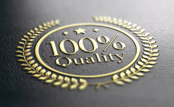 100 Qualitätsgarantie Goldener Stempel Auf Schwarzem Hintergrund Abbildung — Stockfoto