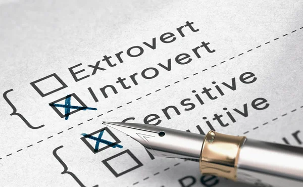 Illustration Personality Test Two Words Extrovert Introvert Fountain Pen — Stock Photo, Image