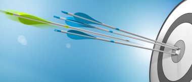 Hedefin merkezindeki 3 boyutlu oklar artı hedefin gözüne isabet eden yeşil bir ok. Beklentileri aşan.