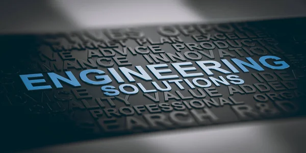 Illustration Word Cloud Focus Text Engineering Solutions Blue Black Background — Stock Photo, Image